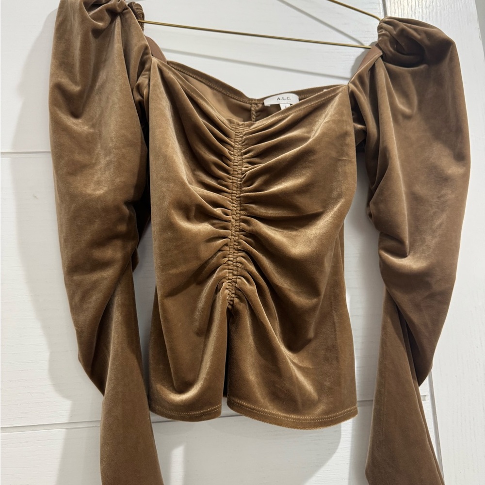 Brown Ruched Off-Shoulder Top